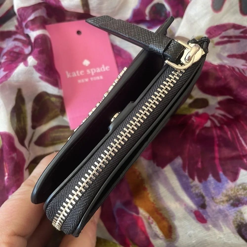Brand New Kate Spade Genuine Saffiano Leather Black L-Zip Bifold Cameron Wallet